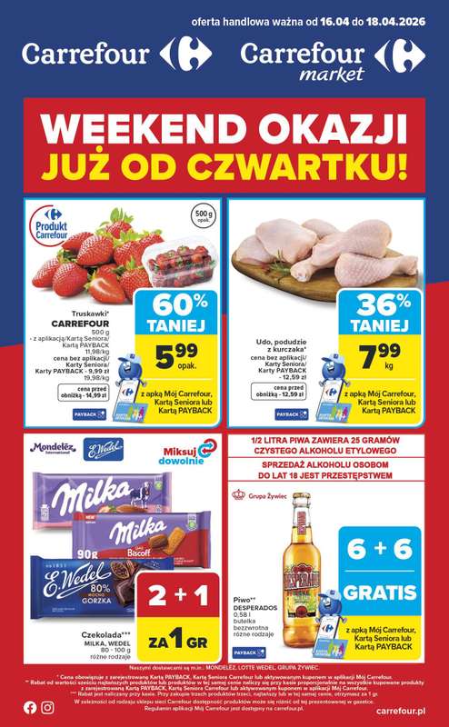 Carrefour Market - gazetka promocyjna Gazetka Weekend promek już od czwartku od czwartku 16.04 do soboty 18.04
