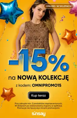 Sinsay - gazetka promocyjna -15% na NOWĄ KOLEKCJĘ przy zakupie min. 2 szt. od wtorku 14.04 do środy 15.04