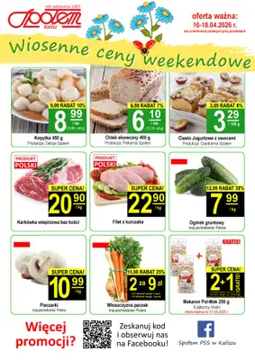 Społem - Blisko i Korzystnie - gazetka promocyjna Plakat promocyjny PSS Kalisz od czwartku 16.04 do soboty 18.04