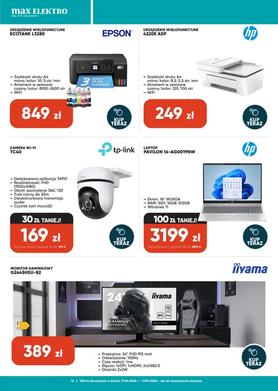 Max Elektro - gazetka promocyjna Gazetka od wtorku 14.04 do poniedziałku 27.04 - strona 14