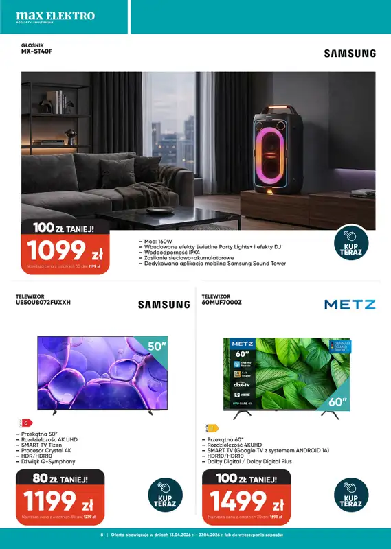 Max Elektro - gazetka promocyjna Gazetka od wtorku 14.04 do poniedziałku 27.04 - strona 8