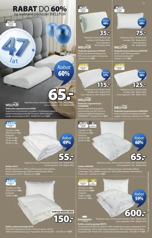 Jysk - gazetka promocyjna Świętujemy urodziny. Rabat do 60% od środy 22.04 do niedzieli 10.05 - strona 17