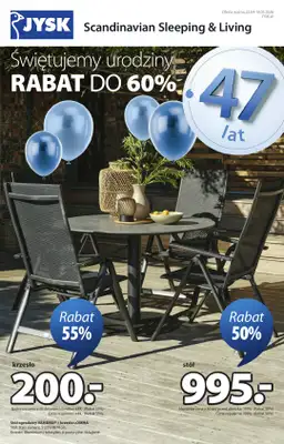 Jysk - gazetka promocyjna Świętujemy urodziny. Rabat do 60% od środy 22.04 do niedzieli 10.05
