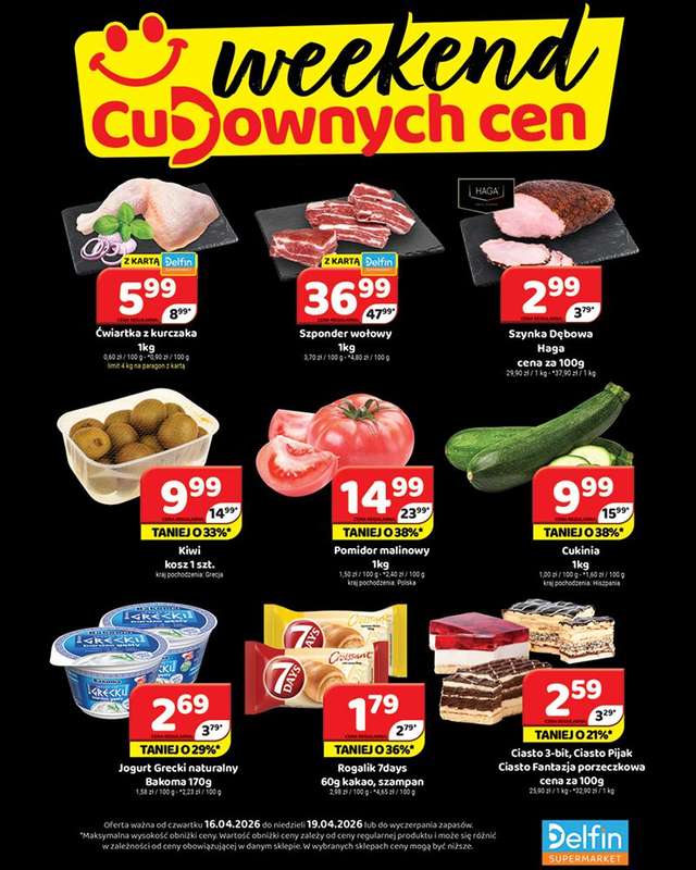 Delfin - gazetka promocyjna Weekend cudownych cen od czwartku 16.04 do niedzieli 19.04