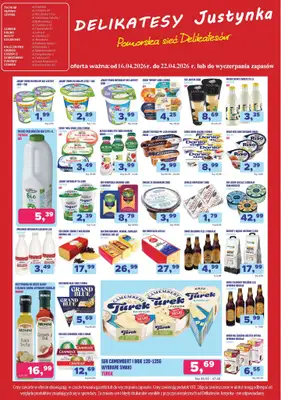 Delikatesy Justynka - gazetka promocyjna Gazetka od czwartku 16.04 do środy 22.04