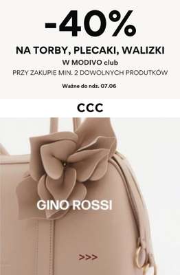 CCC - gazetka promocyjna -40% na torby, plecaki i walizki w MODIVOclub od czwartku 16.04 