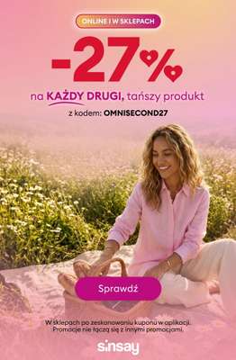Sinsay - gazetka promocyjna -27% na KAŻDY drugi, tańszy produkt od czwartku 16.04 do poniedziałku 20.04