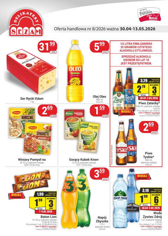Delikatesy Sezam - gazetka promocyjna Gazetka od czwartku 30.04 do środy 13.05