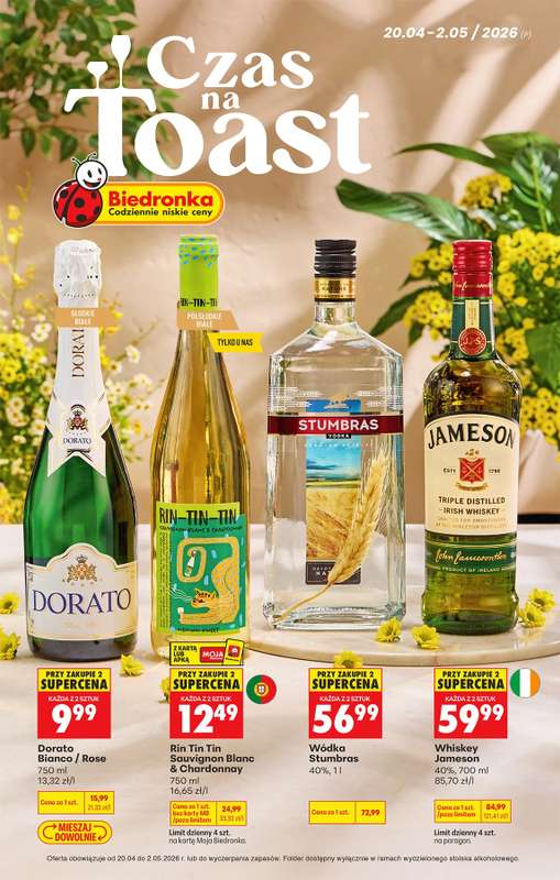 Biedronka - gazetka promocyjna Czas na Toast! od poniedziałku 20.04 do soboty 02.05