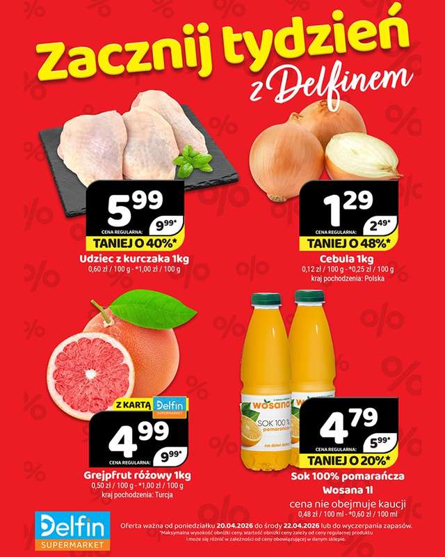 Delfin - gazetka promocyjna Zacznij tydzień z Delfinem od poniedziałku 20.04 do środy 22.04