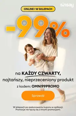 Sinsay - gazetka promocyjna -99% na każdy czwarty, najtańszy, nieprzeceniony produkt od wtorku 21.04 