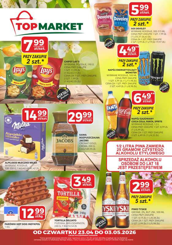 Top Market - gazetka promocyjna Gazetka od czwartku 23.04 do niedzieli 03.05