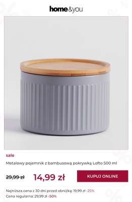 Metalowy pojemnik z bambusową pokrywką Lofo 500 ml