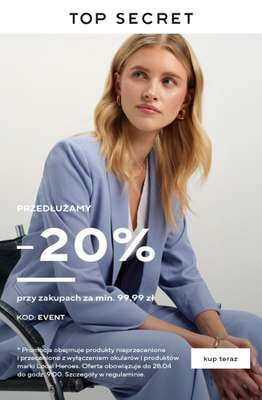 Top Secret - gazetka promocyjna Dodatkowe -20% przy zakupach za min. 99,99 zł od środy 22.04 do wtorku 28.04