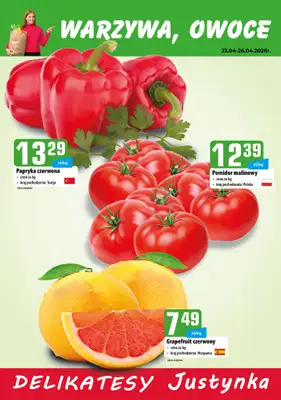 Delikatesy Justynka - gazetka promocyjna Plakaty promocyjne od czwartku 23.04 do niedzieli 26.04