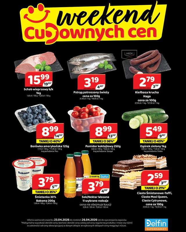 Delfin - gazetka promocyjna Weekend cudownych cen od czwartku 23.04 do niedzieli 26.04