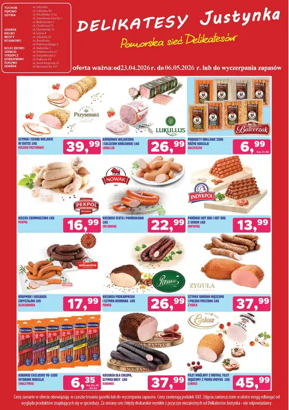 Delikatesy Justynka - gazetka promocyjna Oferta delikatesów od czwartku 23.04 do środy 06.05