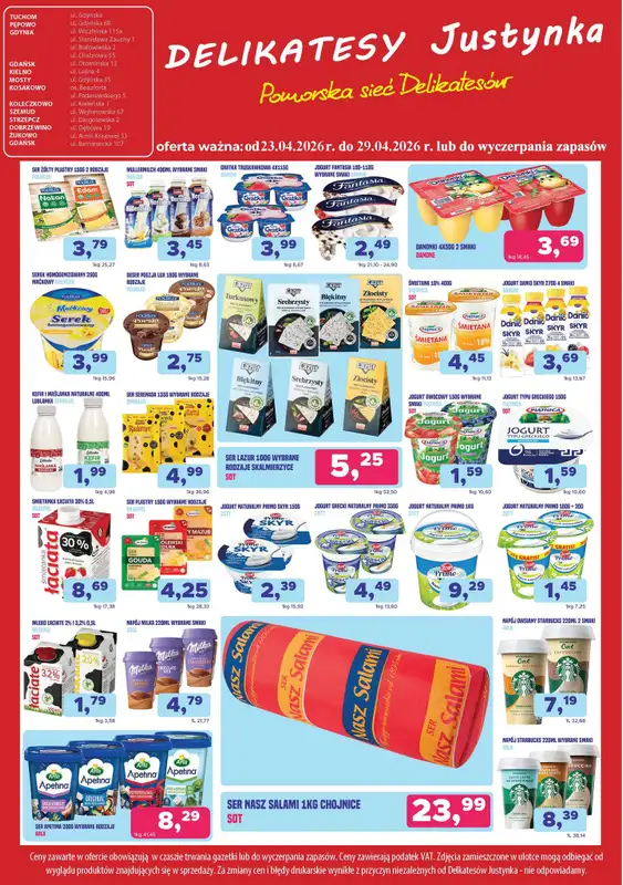 Delikatesy Justynka - gazetka promocyjna Gazetka od czwartku 23.04 do środy 29.04
