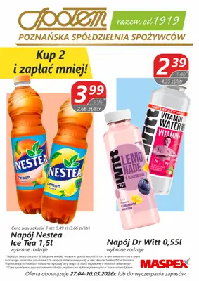 Społem - Blisko i Korzystnie - gazetka promocyjna Plakaty promocyjne PSS Poznań od poniedziałku 27.04 do niedzieli 10.05