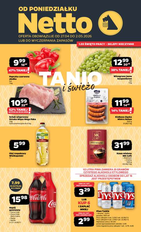 Netto - gazetka promocyjna Gazetka Spożywcza od poniedziałku 27.04 do soboty 02.05