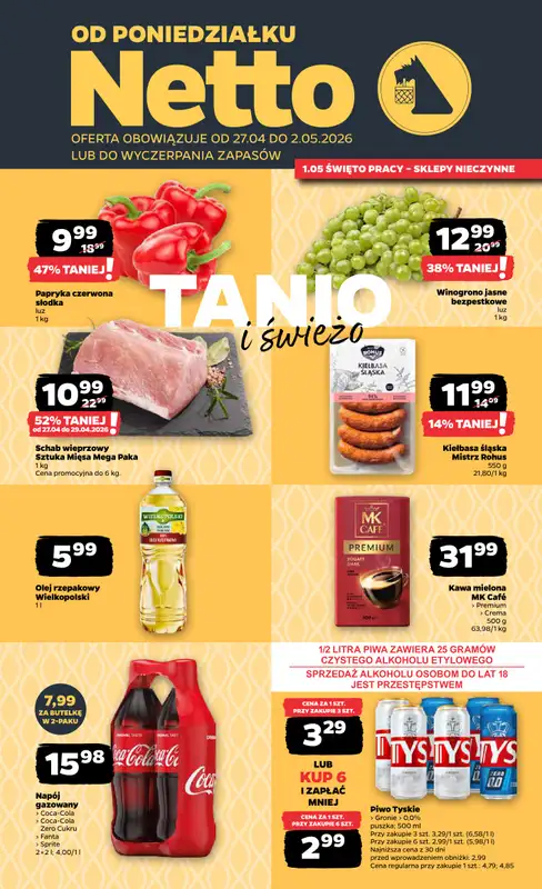 Netto - gazetka promocyjna Gazetka Spożywcza od poniedziałku 27.04 do soboty 02.05