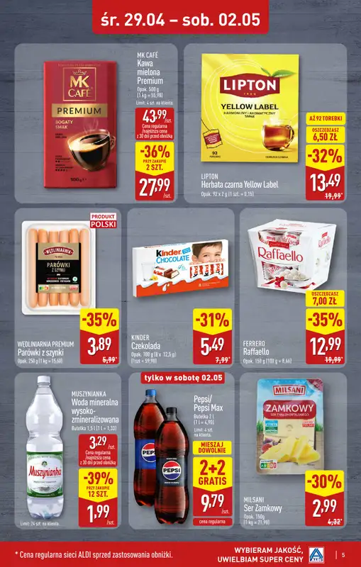 Aldi - gazetka promocyjna Kraków, ul.Komandosów 8: WIELKIE OTWARCIE już w ŚRODĘ: 29.04! od środy 29.04 do soboty 02.05 - strona 5