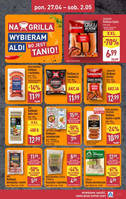 Aldi - gazetka promocyjna Wielkie grillowanie w super cenach Aldi! od poniedziałku 27.04 do soboty 02.05 - strona 3