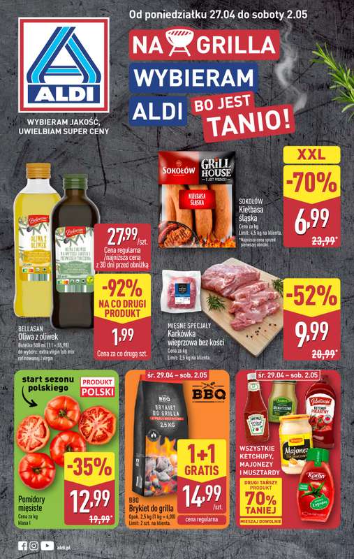 Aldi - gazetka promocyjna Wielkie grillowanie w super cenach Aldi! od poniedziałku 27.04 do soboty 02.05