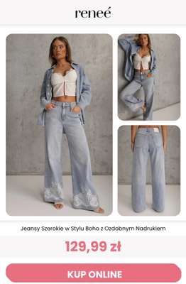 Jeansy Szerokie w Stylu Boho z Ozdobnym Nadrukiem