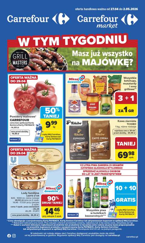 Carrefour - gazetka promocyjna Gazetka Carrefour od poniedziałku od poniedziałku 27.04 do soboty 02.05