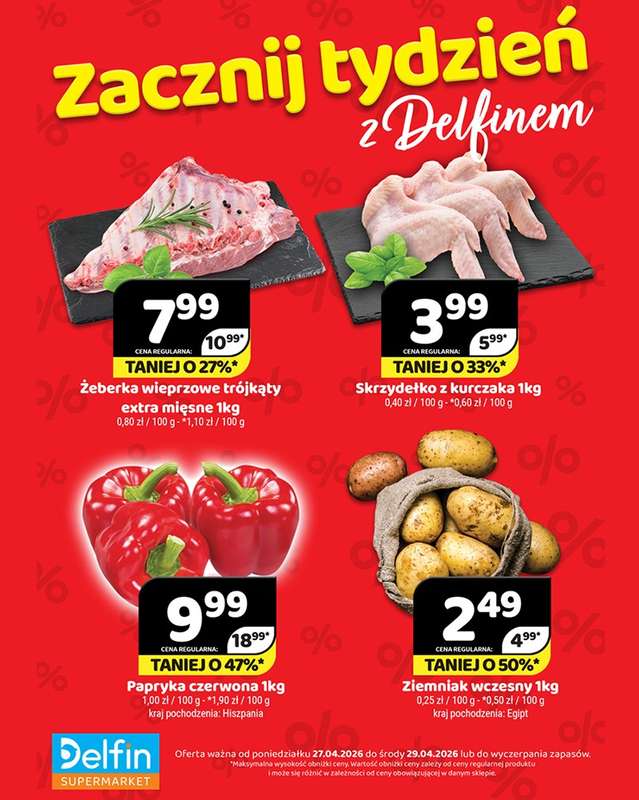 Delfin - gazetka promocyjna Zacznij tydzień z Delfinem od poniedziałku 27.04 do środy 29.04