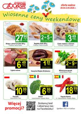 Społem - Blisko i Korzystnie - gazetka promocyjna Plakat promocyjny PSS Kalisz od środy 29.04 do soboty 02.05