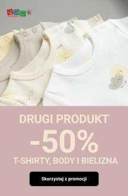 Smyk - gazetka promocyjna -50% na drugi, tańszy produkt : t-shirty, body i bielizny od środy 29.04 do czwartku 30.04