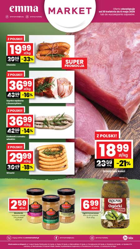 emma MARKET - gazetka promocyjna Promocje Emma Market od czwartku 30.04 do środy 06.05