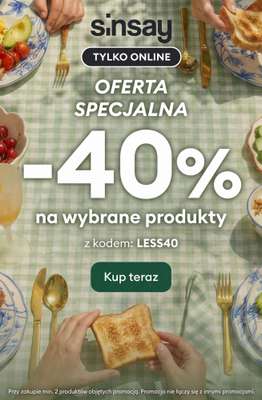 Sinsay - gazetka promocyjna -40% przy zakupie min. 2 produktów objętych promocją od czwartku 30.04 do poniedziałku 04.05