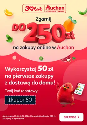 Auchan - gazetka promocyjna Zgarnij do 250 zł na zakupy online w Auchan od czwartku 30.04 do środy 13.05