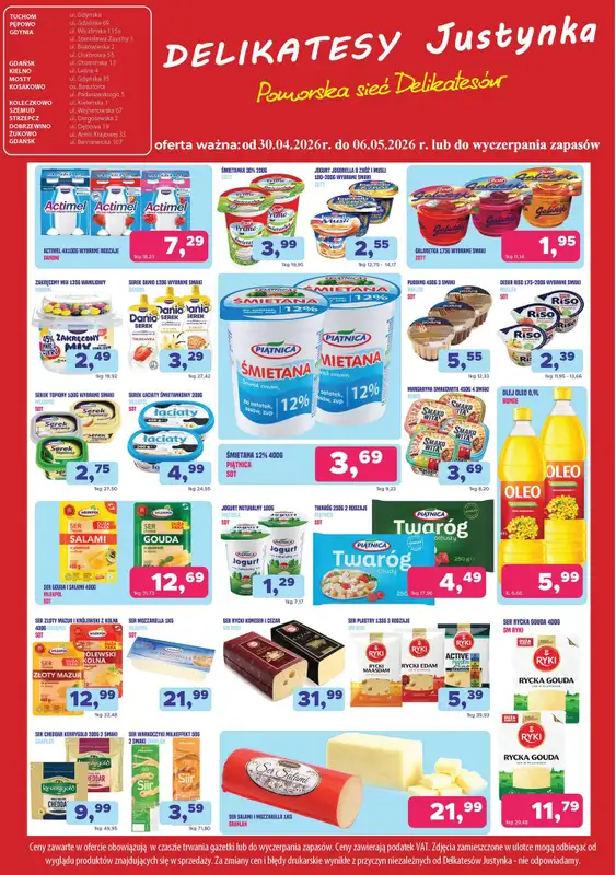Delikatesy Justynka - gazetka promocyjna Oferta tygodniowa od czwartku 30.04 do środy 06.05