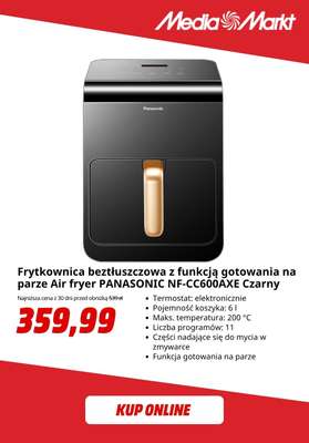 Frytkownica beztłuszczowa z funkcją gotowania na parze Air fryer PANASONIC NF-CC600AXE Czarny