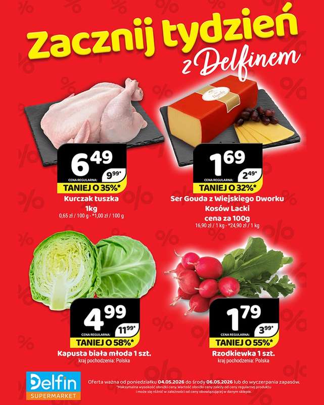 Delfin - gazetka promocyjna Zacznij tydzień z Delfinem od poniedziałku 04.05 do środy 06.05