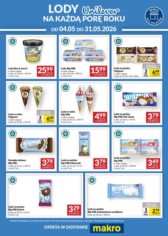 Makro - gazetka promocyjna Ulotka lody Unilever od poniedziałku 04.05 do niedzieli 31.05