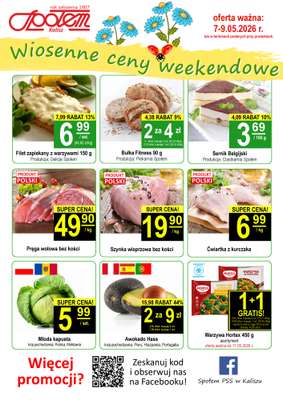 Społem - Blisko i Korzystnie - gazetka promocyjna Plakat promocyjny PSS Kalisz od czwartku 07.05 do soboty 09.05