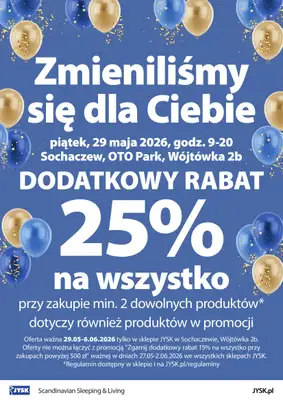 Jysk - gazetka promocyjna SOCHACZEW: Wielkie Otwarcie JYSK! Już 29.05.2026! od piątku 29.05 do soboty 06.06