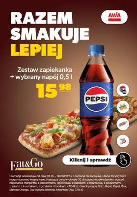 AVIA Stacje Paliw - gazetka promocyjna Zestaw zapiekanka + wybrany napój 0,5 l od piątku 08.05 do wtorku 30.06