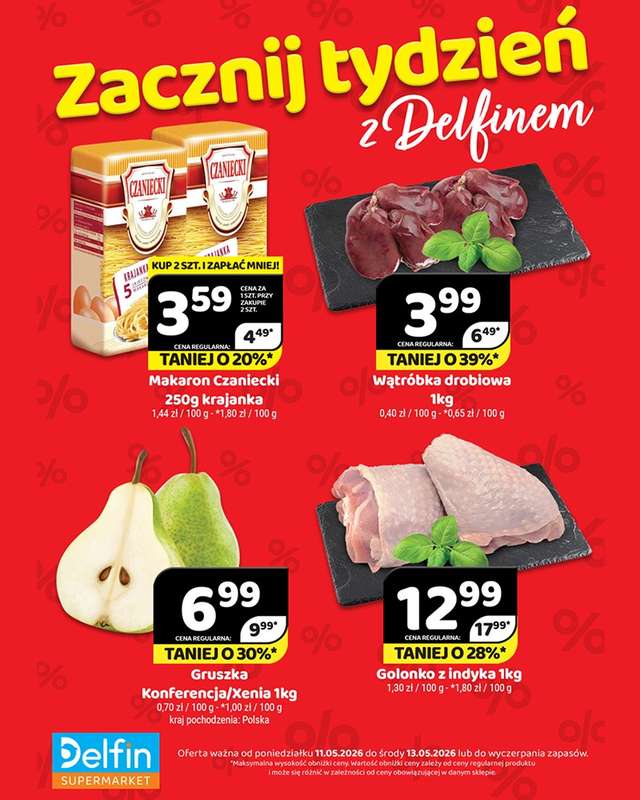 Delfin - gazetka promocyjna Zacznij tydzień z Delfinem od poniedziałku 11.05 do środy 13.05