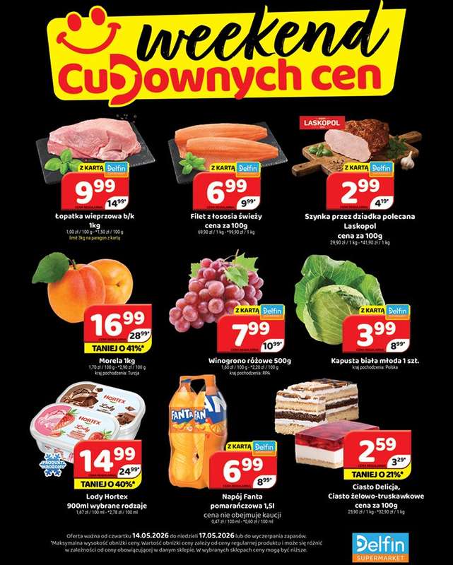 Delfin - gazetka promocyjna Weekend cudownych cen od czwartku 14.05 do niedzieli 17.05