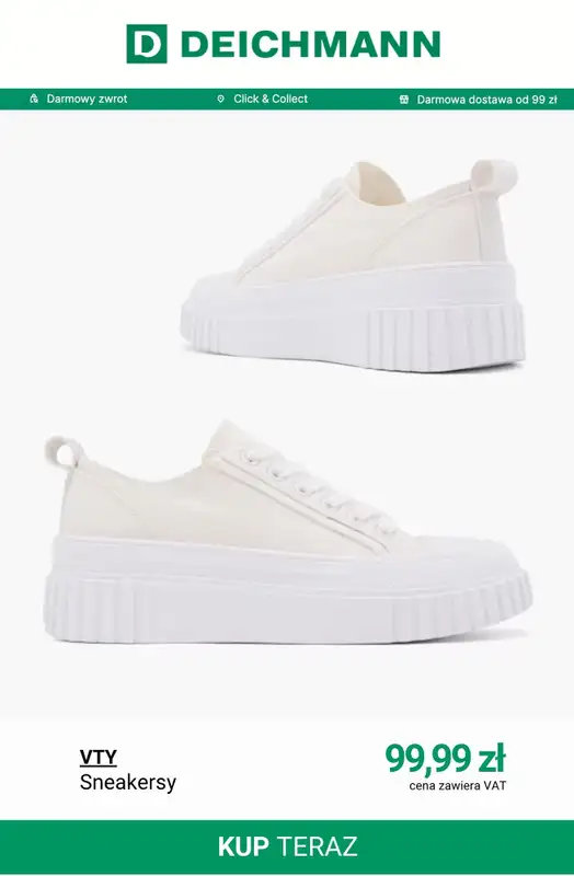 Deichmann - gazetka promocyjna BIAŁE SNEAKERSY dla niej od czwartku 14.05  - strona 7