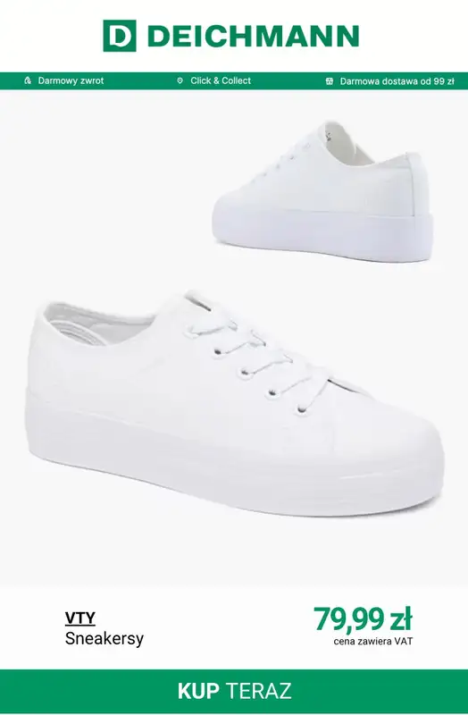 Deichmann - gazetka promocyjna BIAŁE SNEAKERSY dla niej od czwartku 14.05  - strona 2