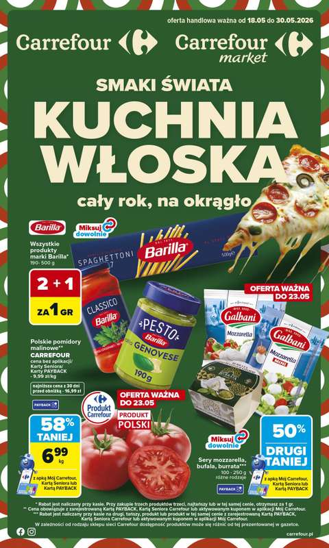 Carrefour Market - gazetka promocyjna Gazetka Kuchnia Włoska od poniedziałku 18.05 do soboty 30.05