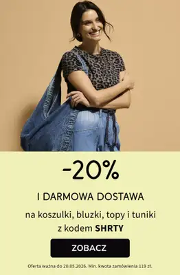 bonprix - gazetka promocyjna -20% na wybrane koszulki, bluzki, topy i tuniki od poniedziałku 18.05 do środy 20.05
