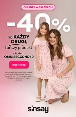 Sinsay - gazetka promocyjna -40% na KAŻDY DRUGI, TAŃSZY PRODUKT od wtorku 19.05 do środy 20.05